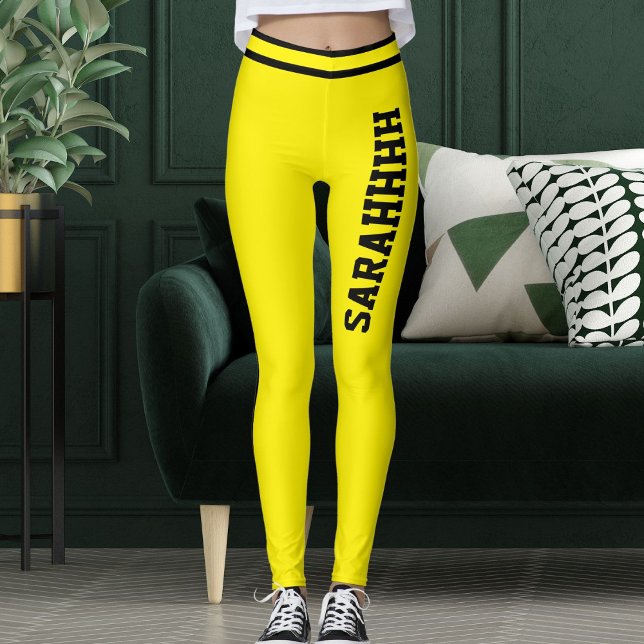 Leggings Personalized Name Yellow Black Stripes Fun Gift (Créateur téléchargé)