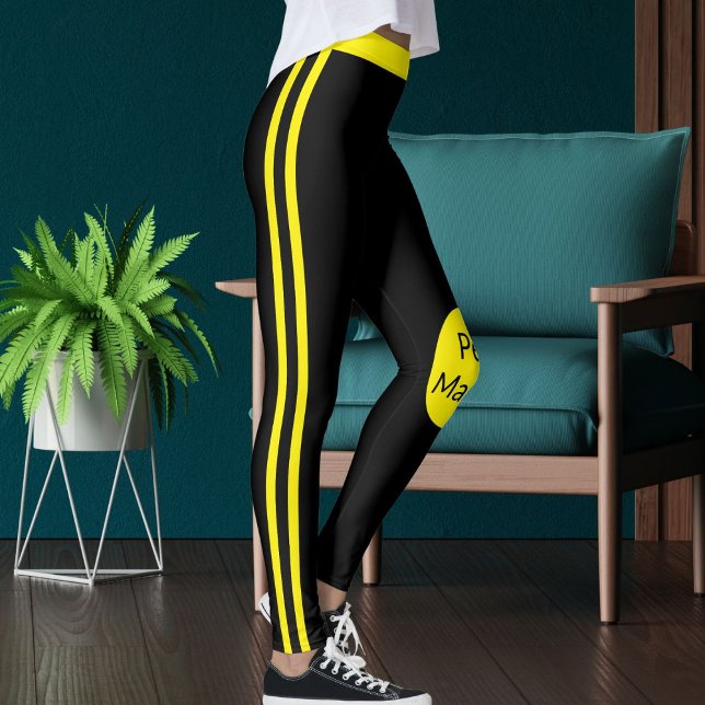 Leggings Personalized Pet Mama Yellow Black Stripes Stylish (Créateur téléchargé)