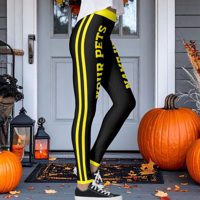 Leggings Personalized Pet Mom Cute Black And Yellow Stripes (Créateur téléchargé)