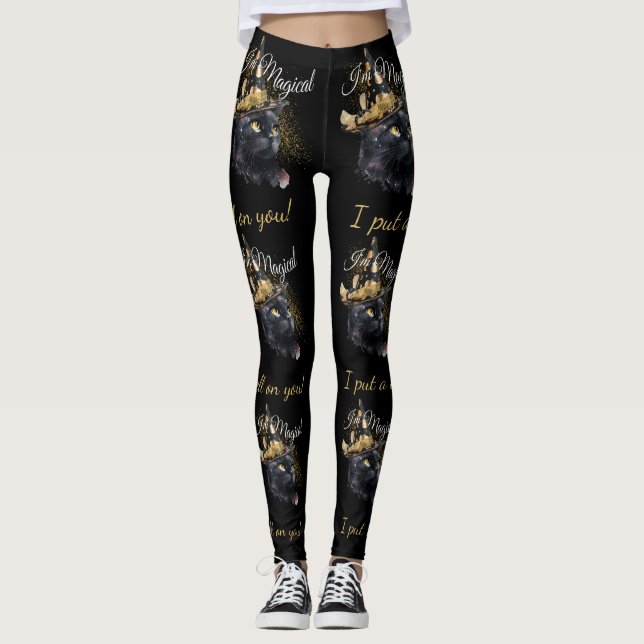 Leggings Personnalisable Halloween Chat Noir Magique (Devant)