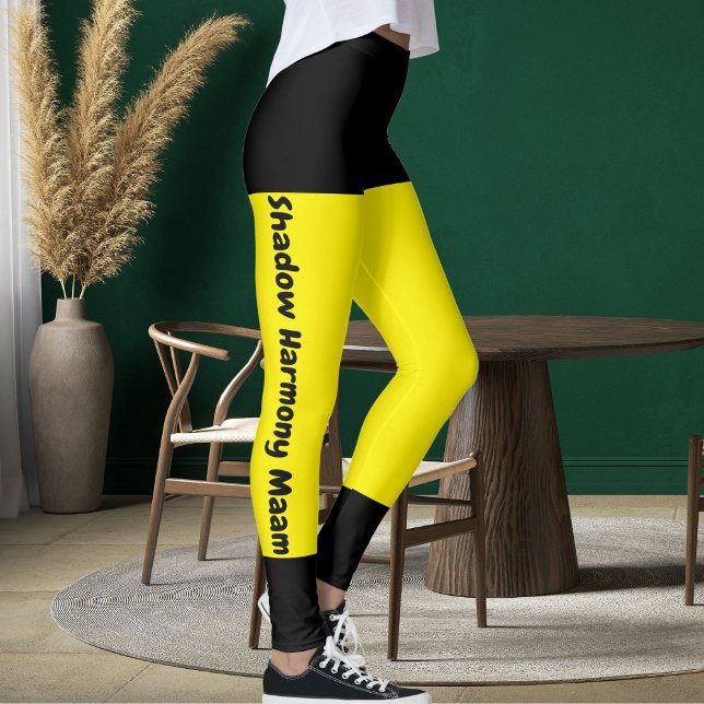 Leggings Personnalisé Bright Yellow Black Stlish Nom de l'a (Créateur téléchargé)