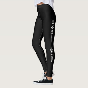 Leggings Personnalisé Mignon Élégant Noir Fleur Neutre Amus
