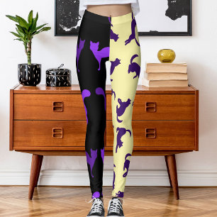 Leggings Personnaliser Photo Animal Chat Motif Crème violet