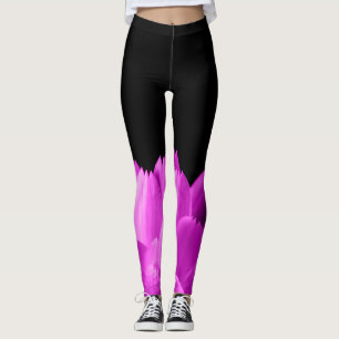 Leggings Pétales de fleurs roses chaudes sur noir