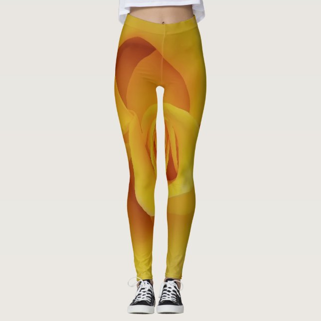 Leggings Pétales romantiques de rose jaune (Devant)