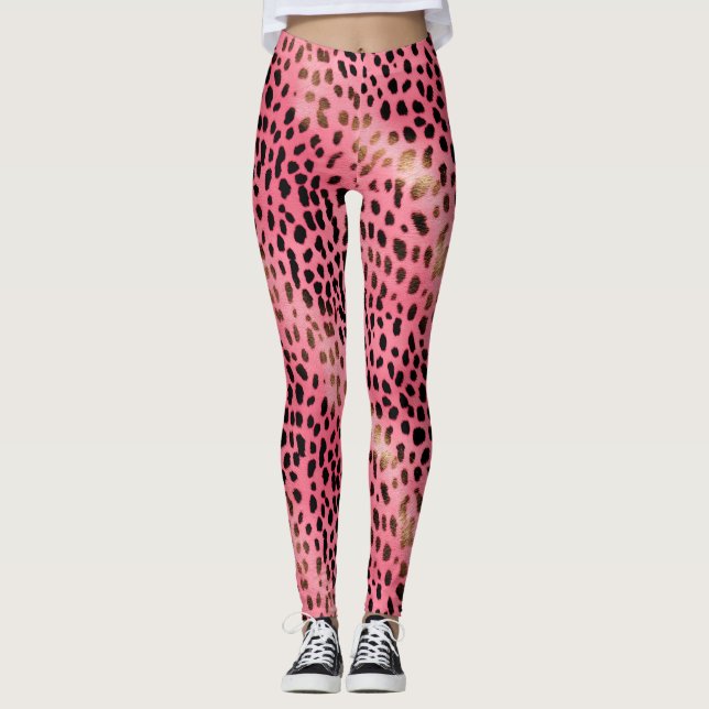 Leggings Petit léopard noir rose (Devant)