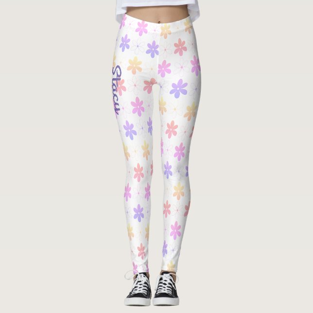 LEGGINGS PETITES FLEURS PETITES FILLES ROSE ROSE JAUNE LILA (Devant)