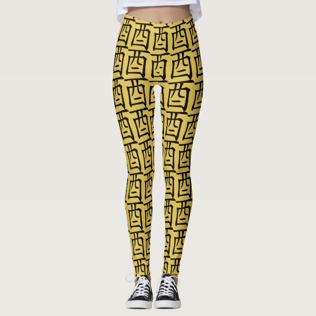 Leggings Petites guêtres chinoises noires de coq de symbole (Devant)