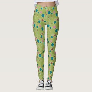Leggings Petites molécules rétro-ludiques Vert bleu uni