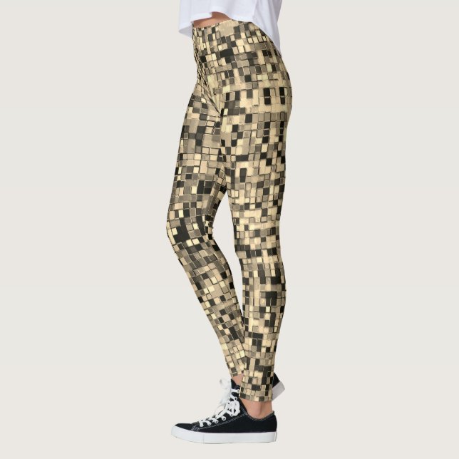 Leggings Petits carrés ou carreaux bleus, couleur beige kak (Gauche)