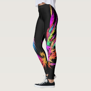 Leggings Phoenix - art fractal coloré sur noir