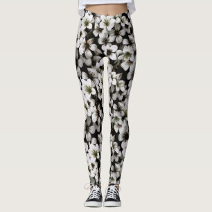 Leggings Photo botanique florale Fleurs blanches