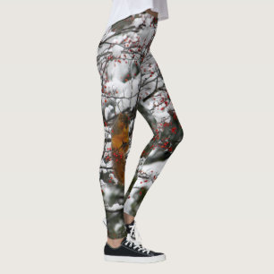 Leggings Photo de l'écureuil Red Berries Snow Tree