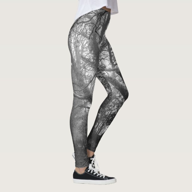 Leggings Photographie noir et blanc de la forêt éffrayante (Droite)