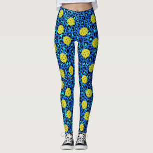 Leggings Pickleball bleu jaune Poster de animal de léopard