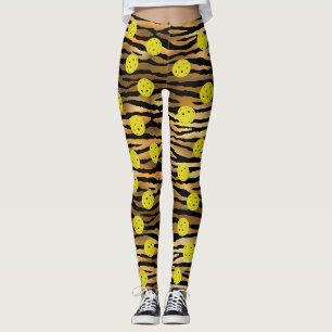 Leggings Pickleball Brown Jaune Tiger Poster de animal Gold