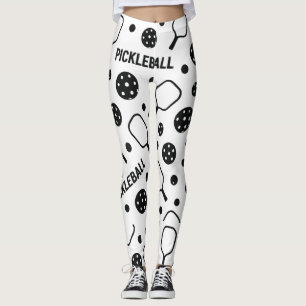 Leggings Pickleball noir et blanc Cour Motif Graphique