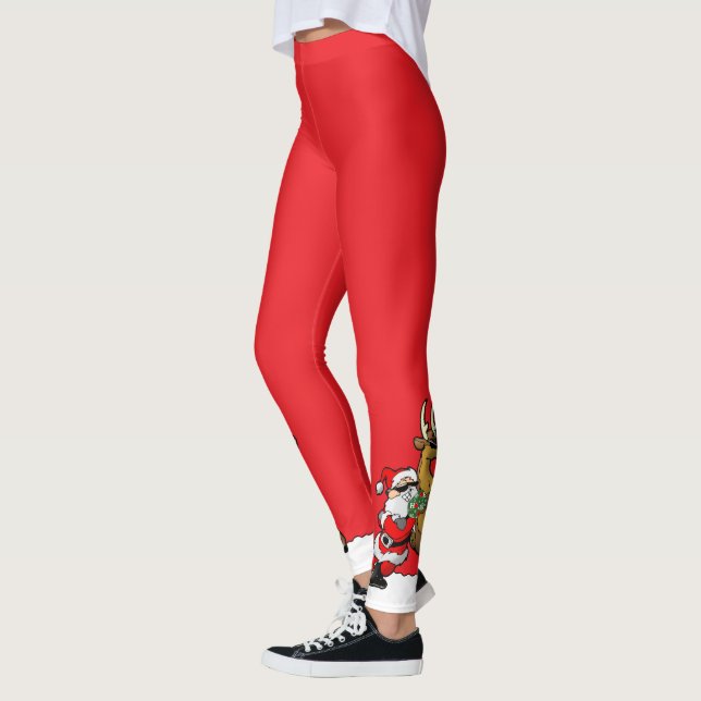 Leggings Pickleball Santa and Reindeer Christmas Cool Red (Gauche)