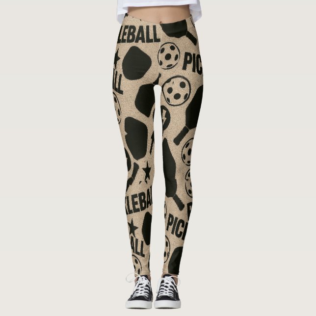 Leggings Pickleball Stencil Motif Art (Devant)