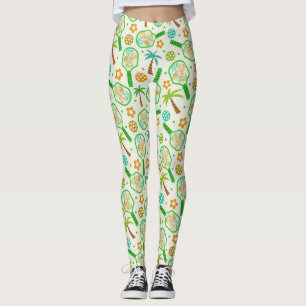 Leggings Pickleball Tropical avec balles en vert et orange