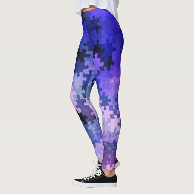 Leggings Pièces de puzzle à dégradé violet (Gauche)