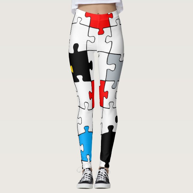 Leggings Pièces de puzzle géométrique couleurs primaires mo (Devant)