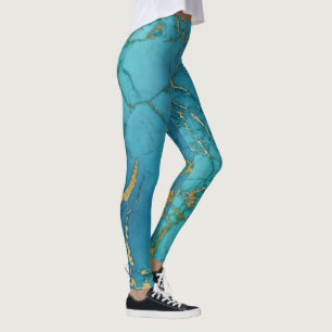 Leggings Pierre métallique en marbre bleu turquoise