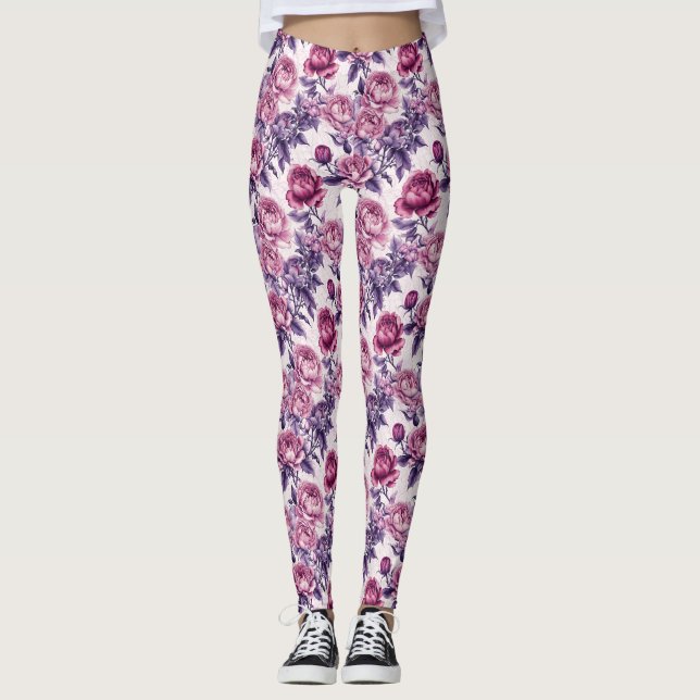 Leggings Pies roses et violettes et Roses (Devant)