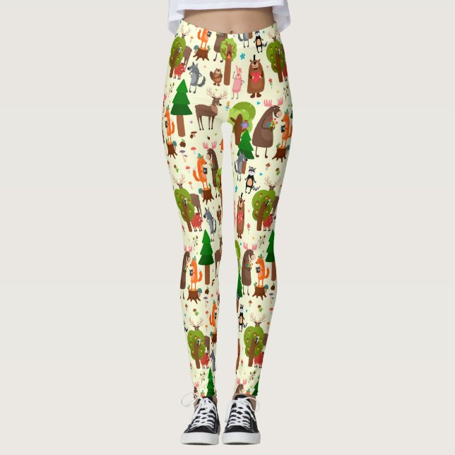 Leggings Piges d'animaux de forêt adorables (Devant)