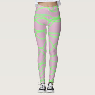 Leggings Pignon rose et vert citron vert crachement Abstrai