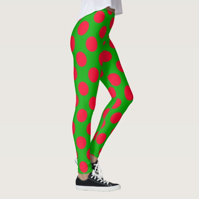 Leggings Pignon rouge Polka vert de Noël (Droite)