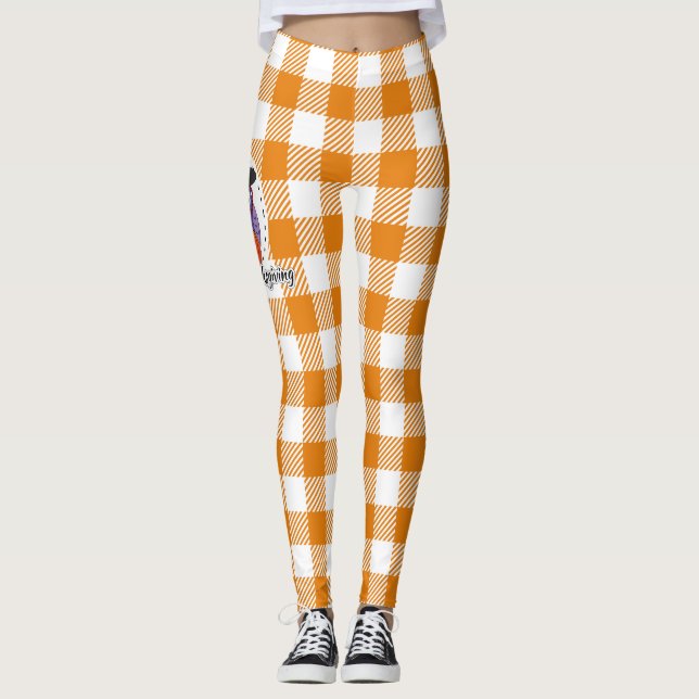 Leggings Pilgrim owl on Orange Plaid - Happy Thanksgiving (Devant)