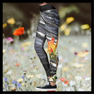 Leggings Pinceau indien floral avec le nom personnalisé