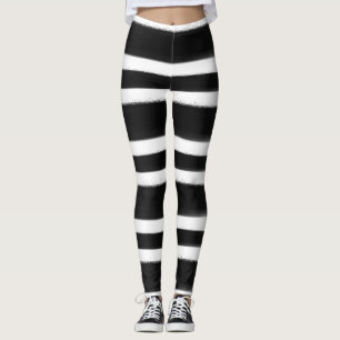 Leggings Pinceau rayé horizontal noir et blanc