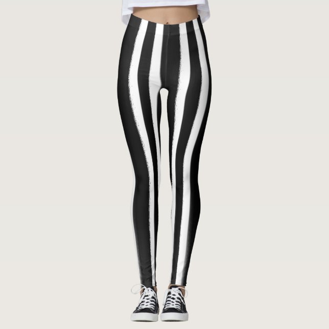 Leggings Pinceau rayure verticale noir et blanc (Devant)