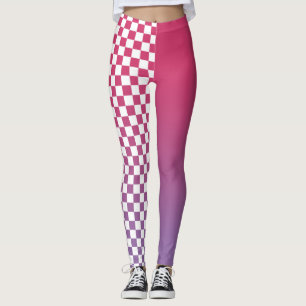 Leggings Pink à violet dégradé et À damiers Motif