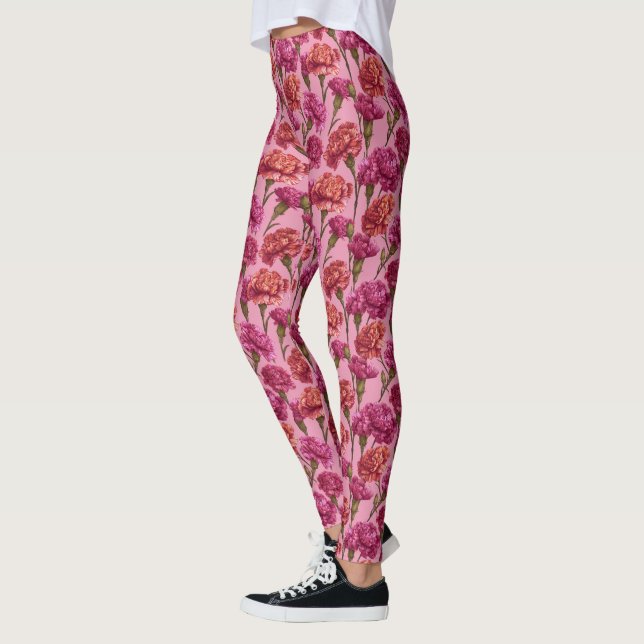 Leggings Pink Active Wear Carnation Themed Birthday Gifts  (Gauche)