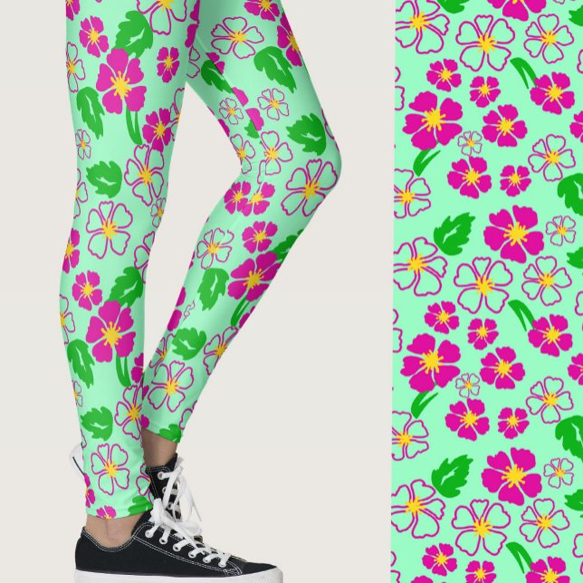 Leggings Pink and Green Tropical Flowers Patterned (Créateur téléchargé)