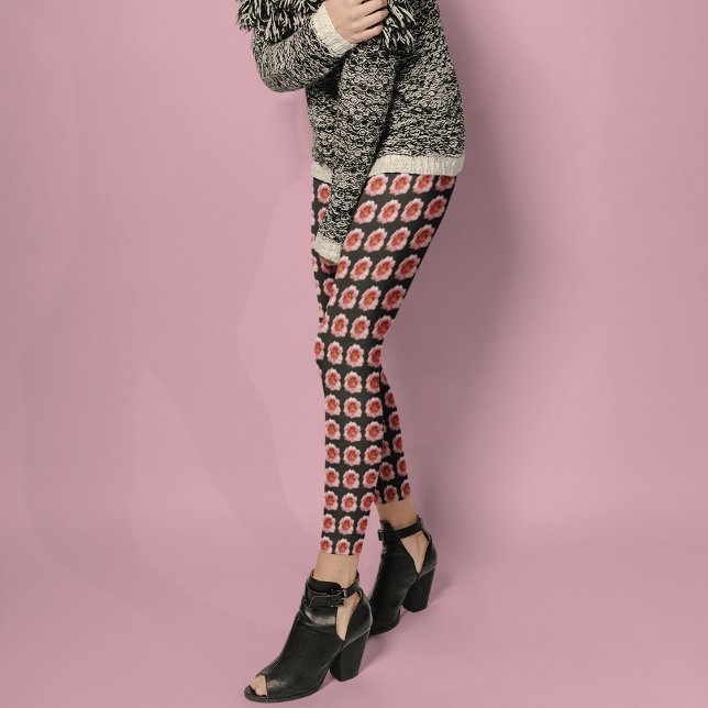 Leggings Pink Daylily Floral Pattern sur Noir (In Situ)
