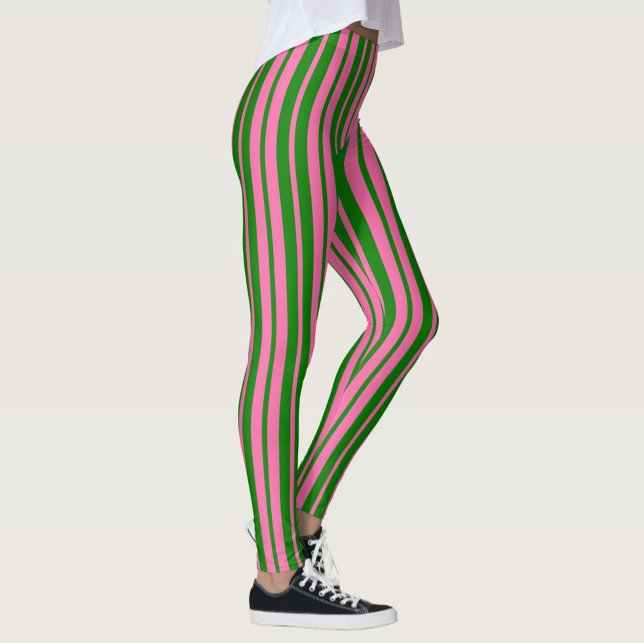 Leggings Pink Green Stylish Stripes Pattern Design  (Créateur téléchargé)