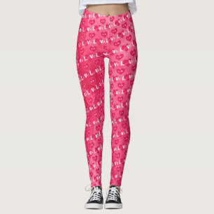 Leggings Pink Heart LOVE Typographie Saint-Valentin Leging