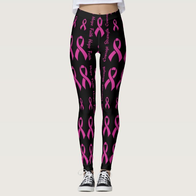 Leggings Pink Hope Faith Force Courage...Cancer du sein (Devant)