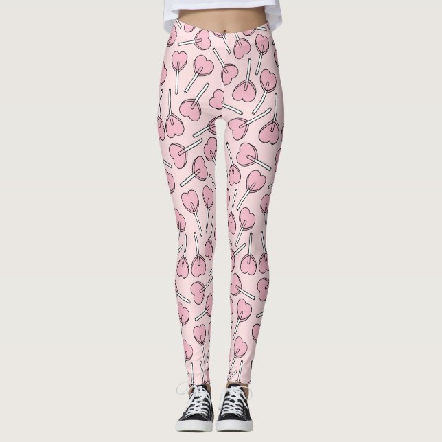 Leggings Pink Lollipops, Heart Lollipops, Lollipop Pattern (Devant)