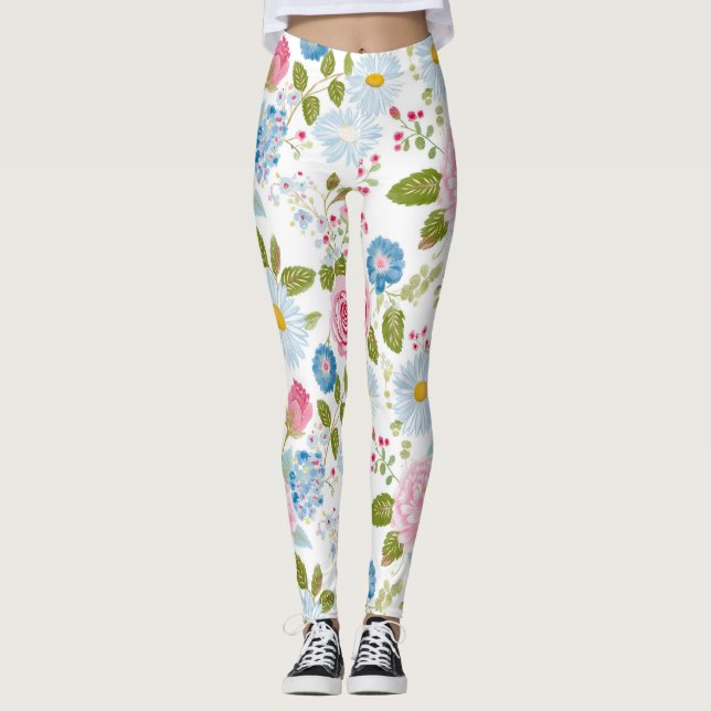 Leggings Pink Peonies Pattern  (Devant)