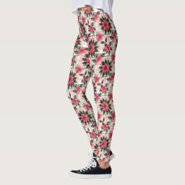 Leggings Pink Retro Noël Floral Plaid Joyeux Noël