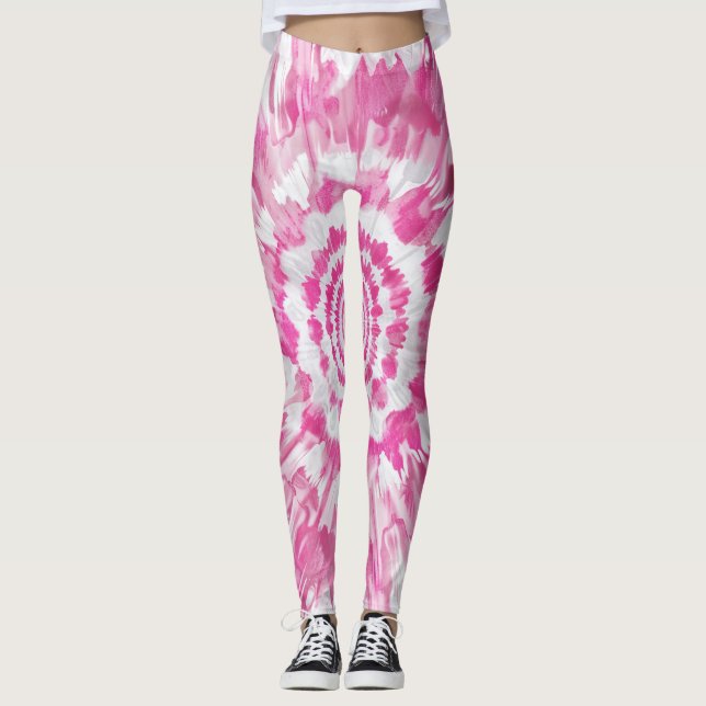 Leggings Pink Tie-Dye Spiral Abstract Pattern (Devant)