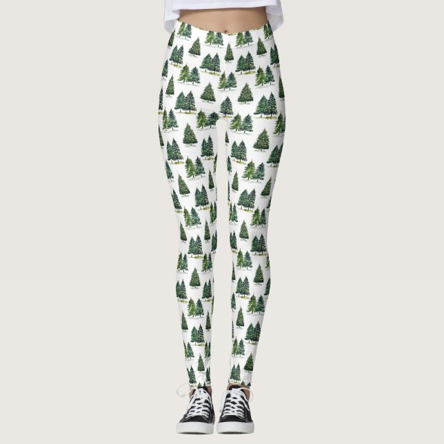 Leggings Pins motif Noël Vert Aquarelle (Devant)