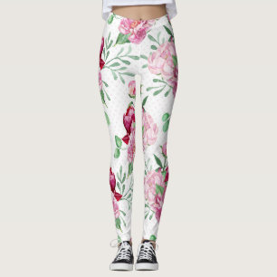 Leggings pivoines roses à l'aquarelle