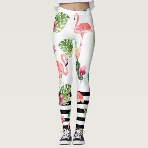 Leggings PixDezines Flamants roses roses+Bandes noires ajus