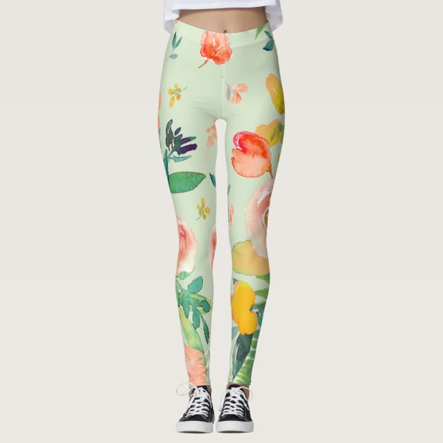 Leggings PixDezines Fleurs aquarelles/do-it-yourself arrièr (Devant)